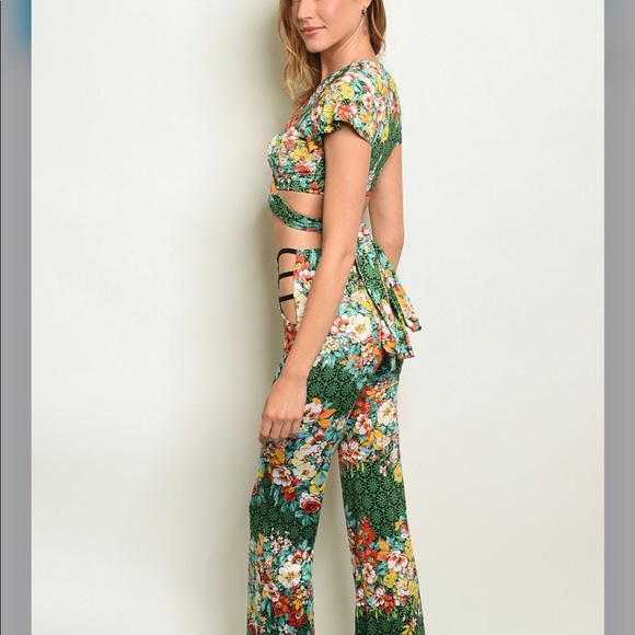 🌺New Japanese Green Floral Wrap 2 Piece Set - Picture 4 of 7